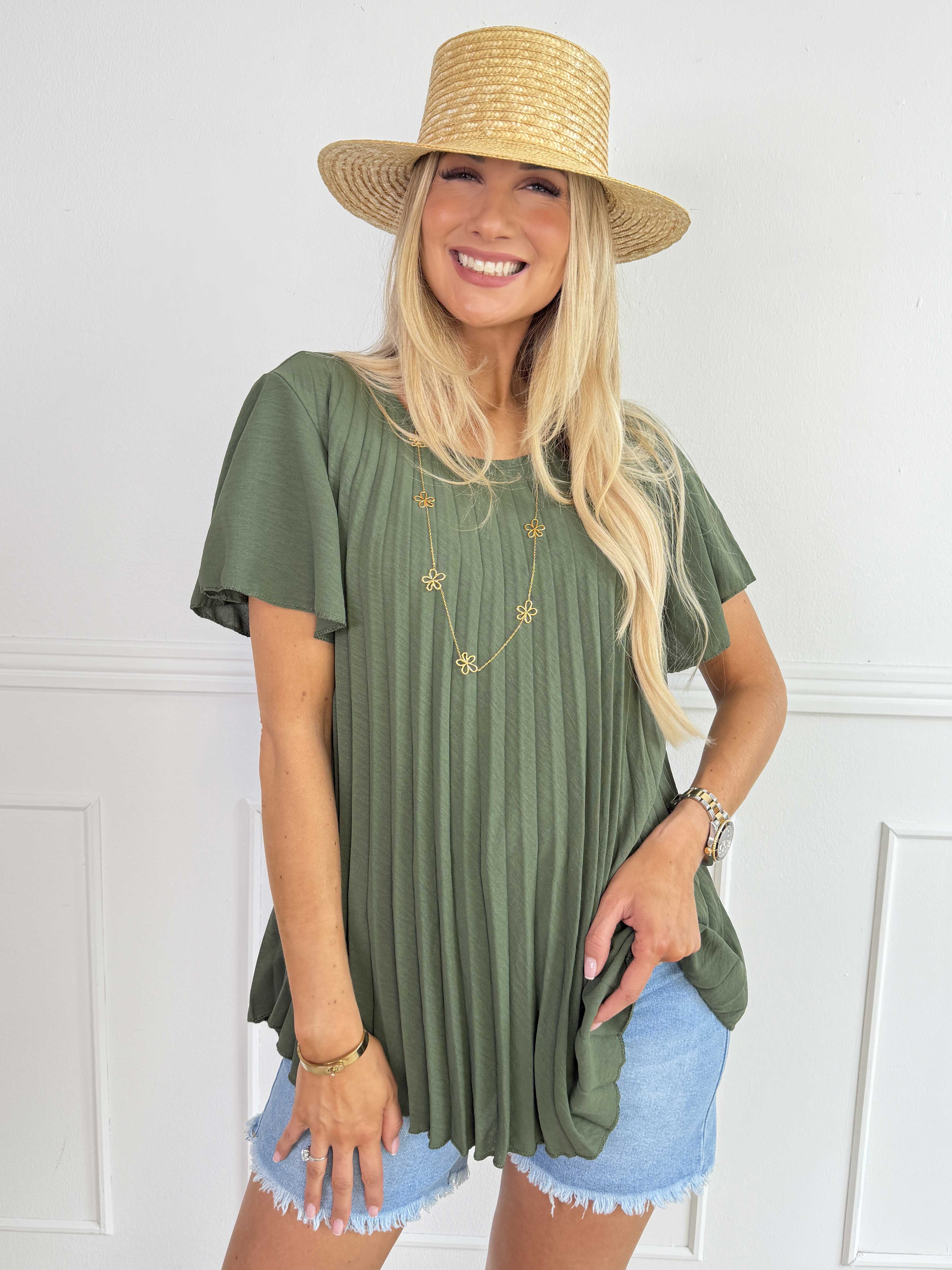 Juna - Lätt och luftig plisserad plus size T-shirt i viskosblandning